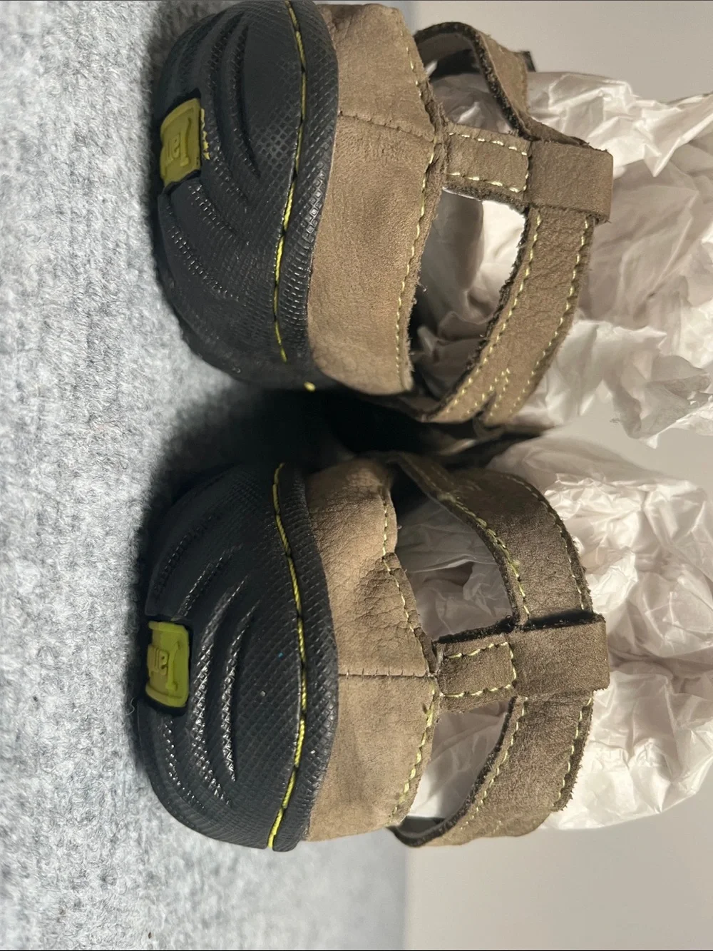 Jambu Brown Kids Closed-Toe T-Strap Sandals with Yellow Accents